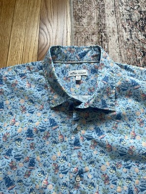 PETER MILLAR Men's Hawaiian Shirt Pirate Skull Rum Short Sleeve Button Size XL