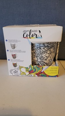 Just Add Color Ceramic Mug Kit Color Your Own Cup w/Markers Floral Pattern NEW