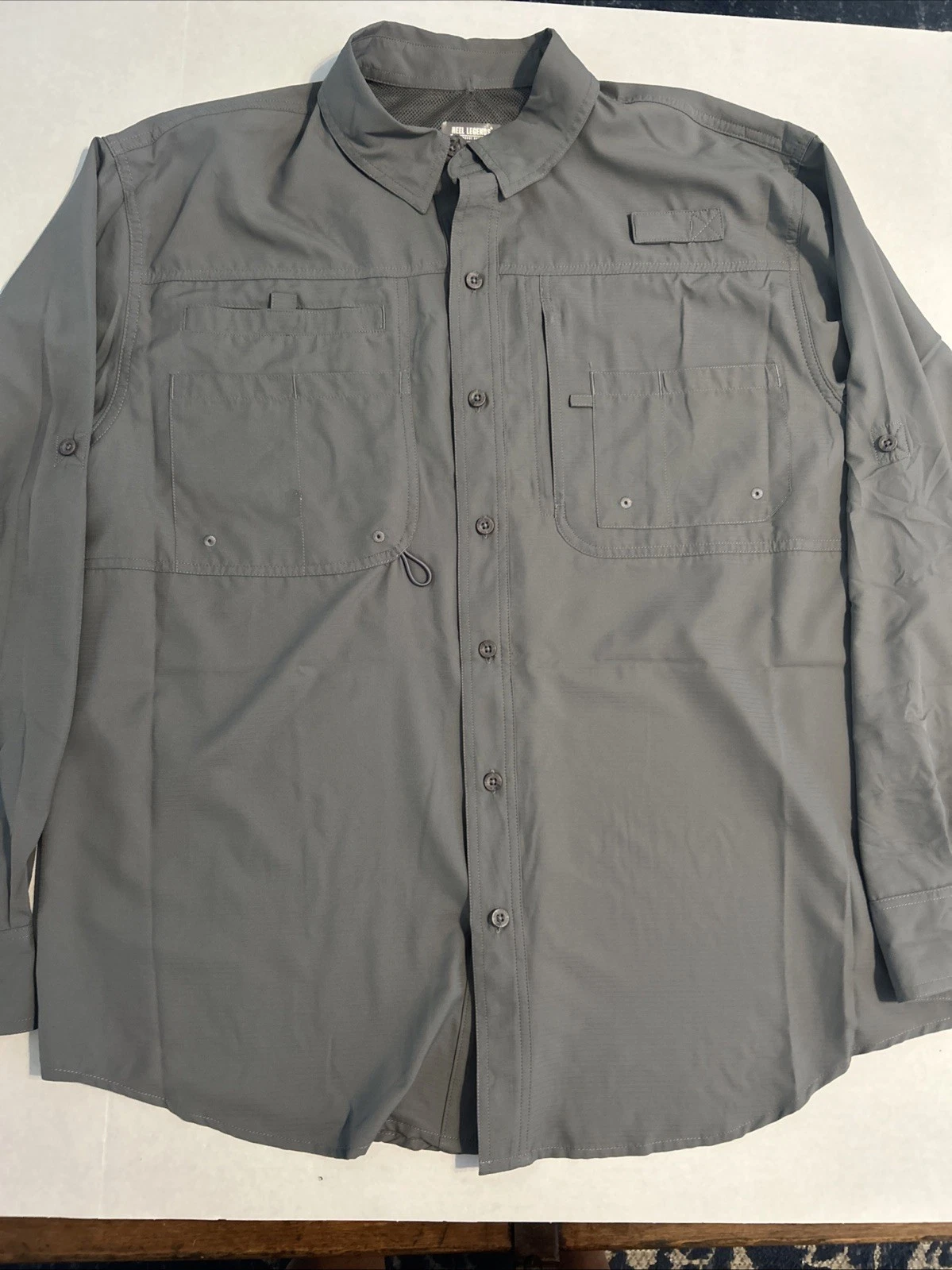 Reel Legends Men's L Saltwater Long Sleeve Fishing Shirt Gray Pockets Vented
