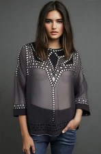 Isabel Marant Etoile Broderie Anglaise Womens Size SML-MED Black Sheer Top EUC