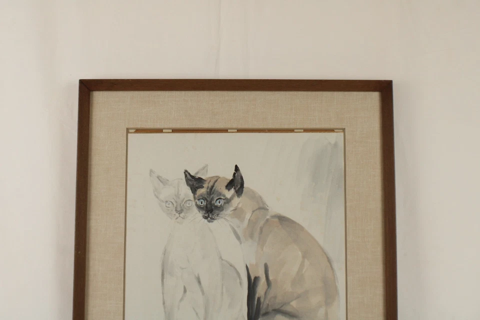 Акварель в японском стиле (Sumi-e) гуашь картина сиамских кошек с автографом - Изображение 2 из 4