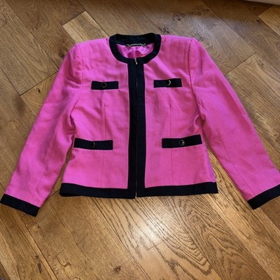 Damen Kontrastbesatz Rundhals Jacke rosa/schwarz Richards Gr. 12