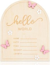 Hello World Baby Announcement Sign Newborn Welcome Name Board   Blue