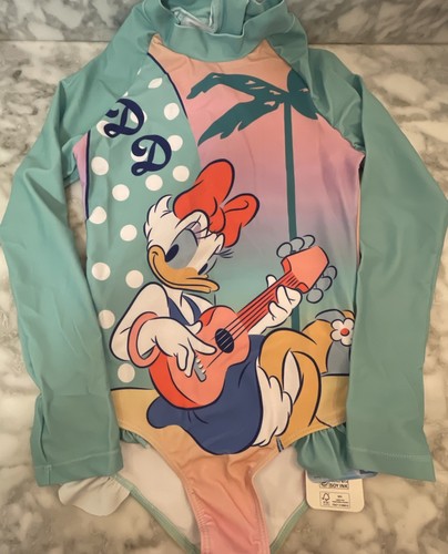 NWT Disney Daisy Duck Girls Long Sleeve Swimsuit 8-9Y Swimwear One Piece