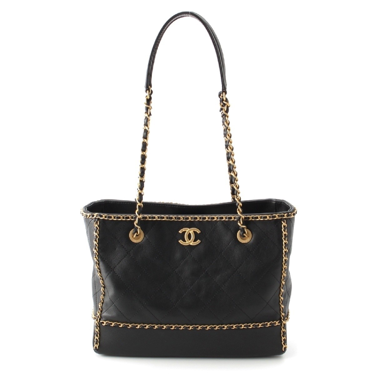 Chanel Matelasse Coco Mark Chain Round Tote Bag AS2739 660918 Black CC Logo  