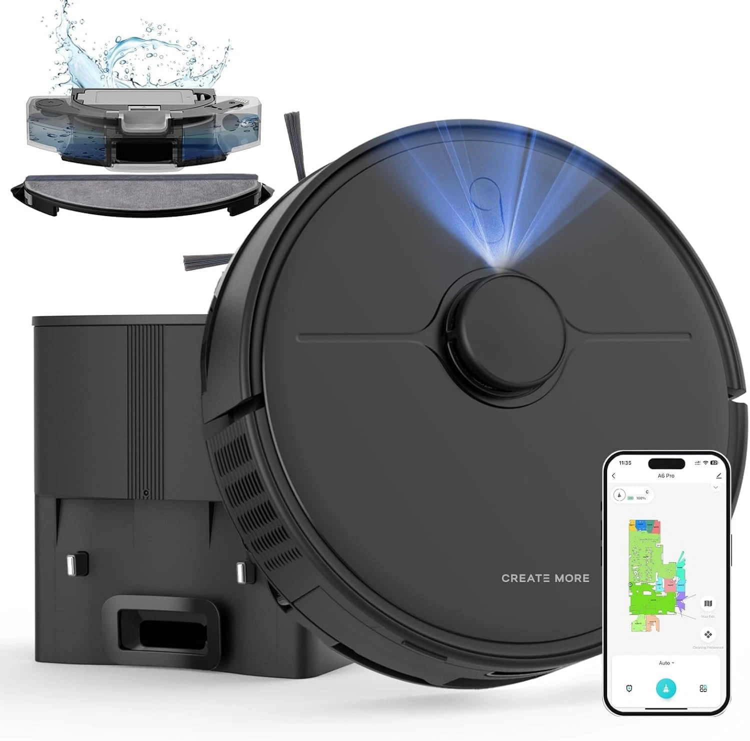 Smart Robot Vacuum & Mop, 6000Pa, Self-Emptying, Lidar Navigation, Pet Friendly