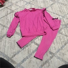 Jessica Simpson Girls Pink Knit 2 Piece Outfit Set Sweater Pants Ruffle Bow