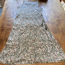 J. Jill Women’s L Green Multicolor Floral A-Line Midi Scoop Sleeveless Tie