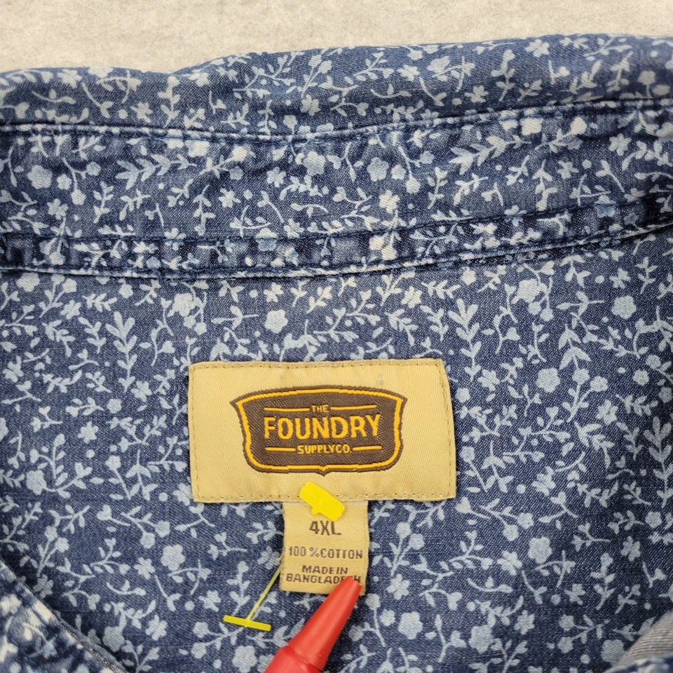 Foundry Shirt Mens 4XL Blue AOP Floral Pocket Button Down Short Sleeve - Image 3 of 4