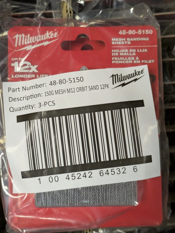 Lote de 48 hojas de lijado de malla de grano Milwaukee 48-80-5150 150 órbita de combustible M12 Foto 3 de 4