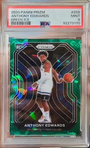 2020-21 Panini Prizm Anthony Edwards Rookie (RC) #258 Green Ice - PSA 9