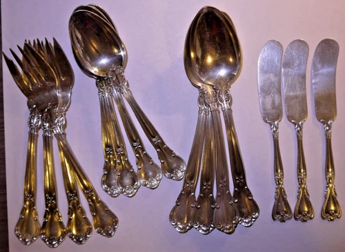 Vintage Lot of 15 GORHAM CHANTILLY Sterling Silver Fork, Spoon, Knife Set 17.2oz