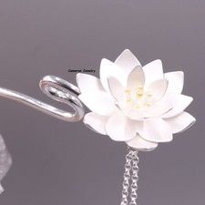 Pure S925 Sterling Silver Hairpin Women Lucky Flower Hair Stick 6.9inch