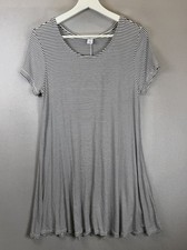 Old Navy Women’s Sz M Viscose Blend White Black Stripe Beach Summer Swing Dress