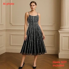 Aspeed USA 4XL Dress Black White Accordion Sleeveless Fit Flare Tulle Accordion