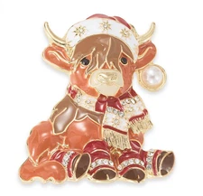 Holiday Lane Santa Hat Highland Cow Pin