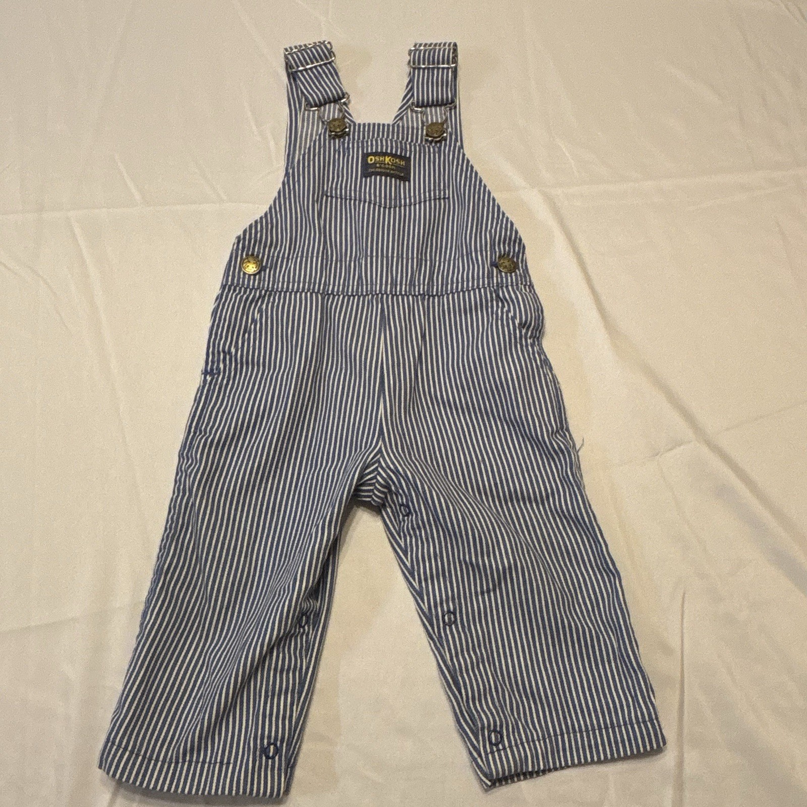 VTG  Oshkosh B Gosh Pinstripe Railroad Blue Vestback Overalls Kids Size 24 Month