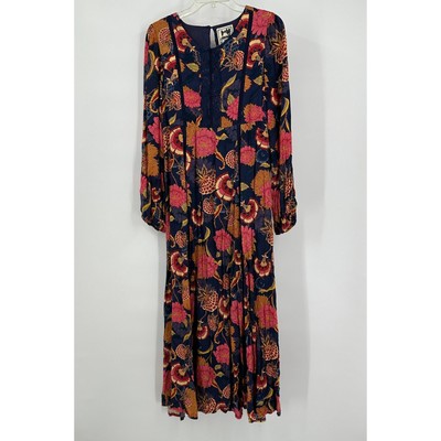 Jaase Dress Size L Boho Maxi Floral Long Sleeve Indie Cottagecore Festival  | eBay