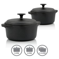 Casseruola Cocotte in Ghisa con Coperchio Tonda Nera Casseruola per Arrostire BBQ-Toro