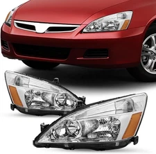 Headlights Assembly fits 2003-2007 Honda Accord Pair Headlamps Amber Corner