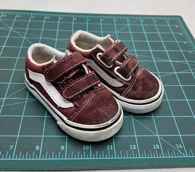 Vans Old Skool Shoes Toddler Sz 4 Maroon Red Hook & Loop Skate Sneakers Trainers