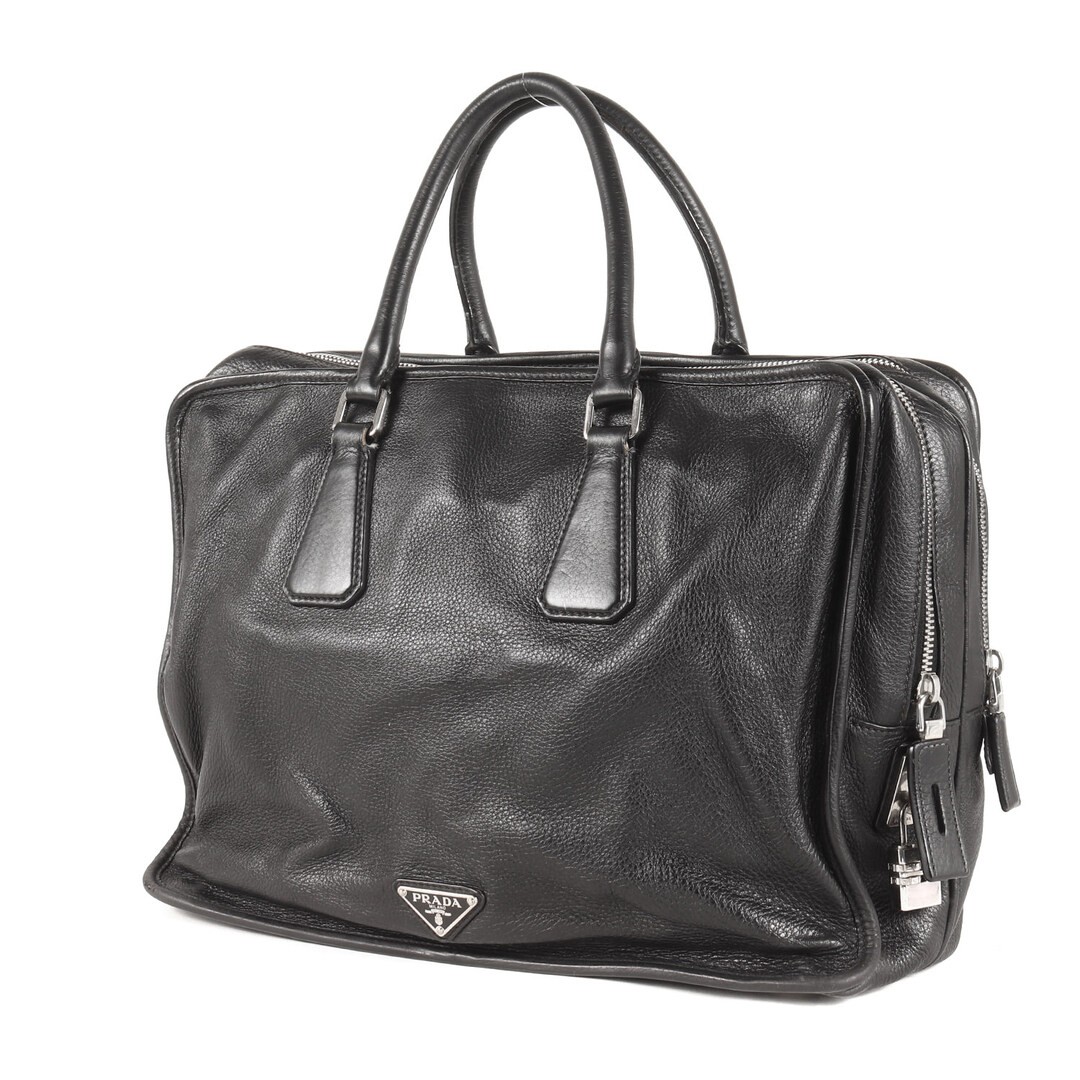 PRADA Bag | Triangle Logo Plate Vittero Dyno Leather Briefcase Black Used BEEG-0