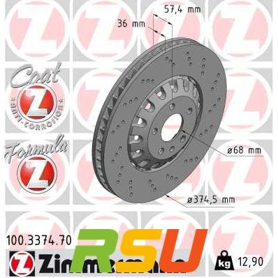 2x Zimmermann Bremsscheibe FORMULA Z 100.3374.70 Höhe 57 mm Lochkreis 112 mm