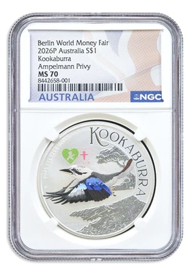 2026 Australia 1 oz Silver Kookaburra Ampelmann Privy NGC MS70 World Money Fair - Image 1 of 2