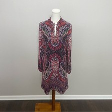 Loft Dress Shift Ruffle Collar Lined Lightweight Floral Paisley Bold Bohemian