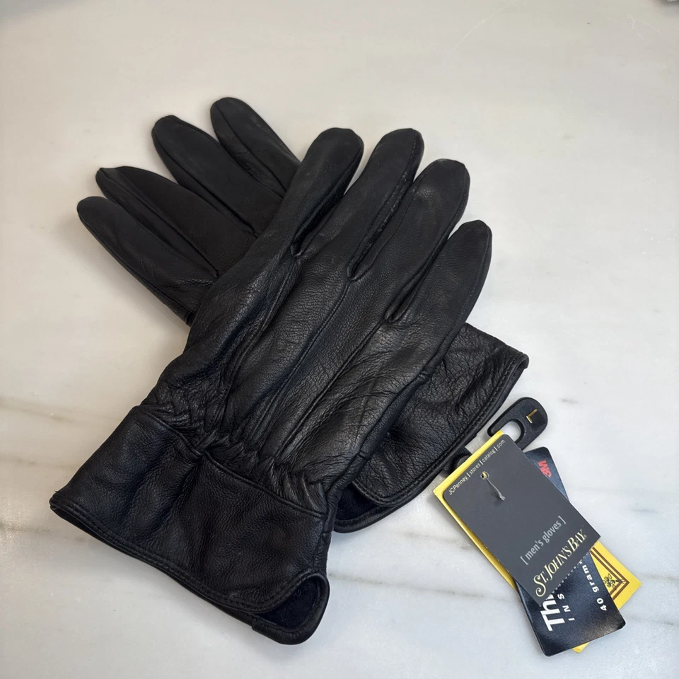 New Men's St. John's Bay leather gloves, 3M Thinsulate Black L with tags - Изображение 3 из 4