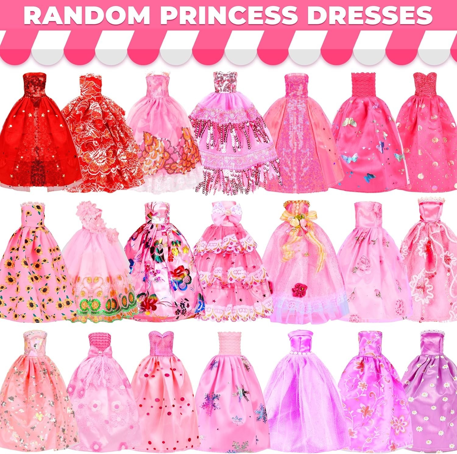 195 PCS Barbi Clothes Doll Fashion Wear Clothing Outfits Dress up Gown Shoes Lot