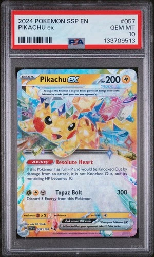 2024 POKEMON SSP EN-SURGING SPARKS #057 PIKACHU EX PSA 10