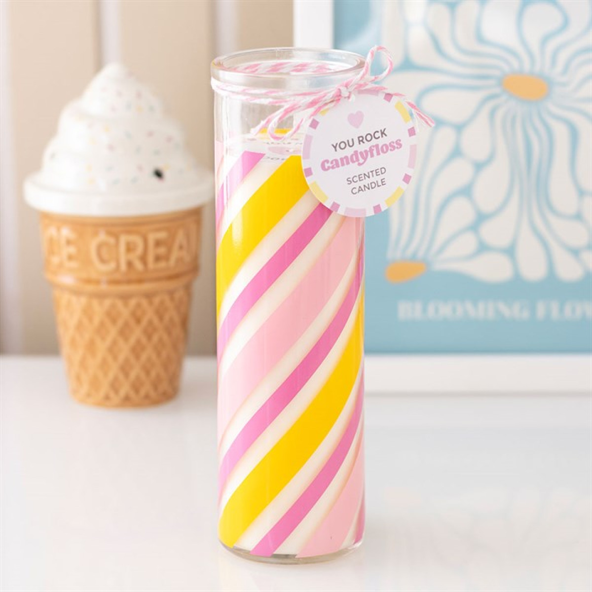 Retro Seaside Candy Stripe Candyfloss Scented Tube Candle