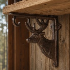Deer Shelf Bracket, Cast Iron Lodge Wall Mount Shelf Support, 8.9"