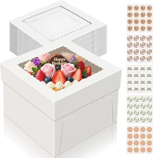 15 PCS Cake Boxes 10 Inch, 10X10X8 Tall Cake Box, 10 Inch Cake Box with Window, 