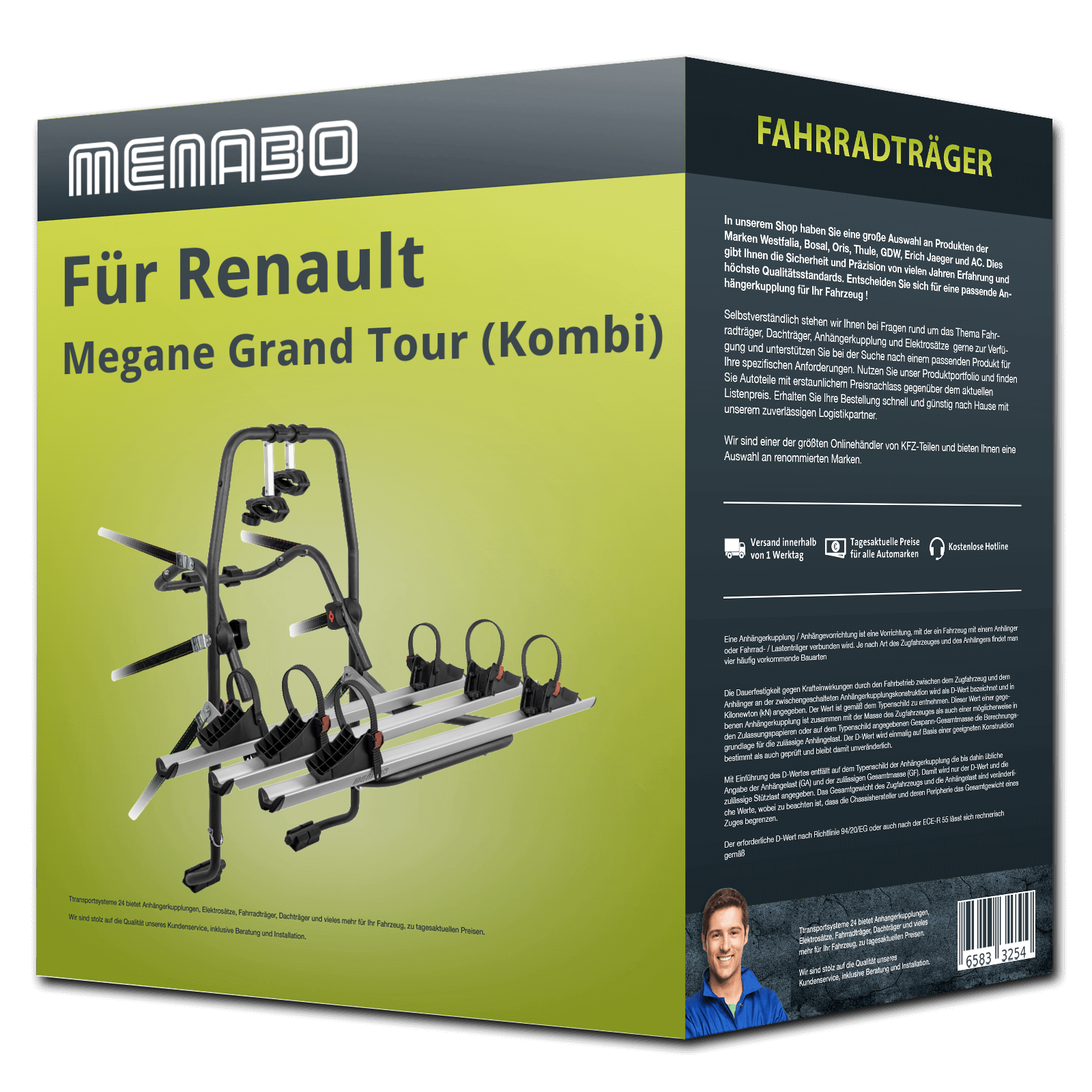 Menabo FahrradträGer Stand Up 3 FüR Renault Megane Kombi Iii KZ0 - 3 FahrräDer-image