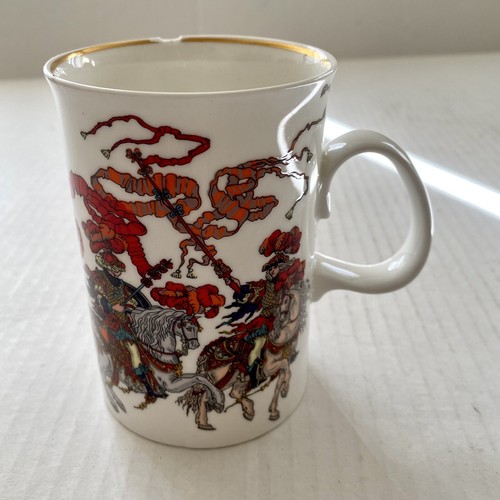 1980s Gucci Mug Vintage Fine Bone China Cup Blue + Red Knight Design - FLAW CHIP - Picture 2 of 12