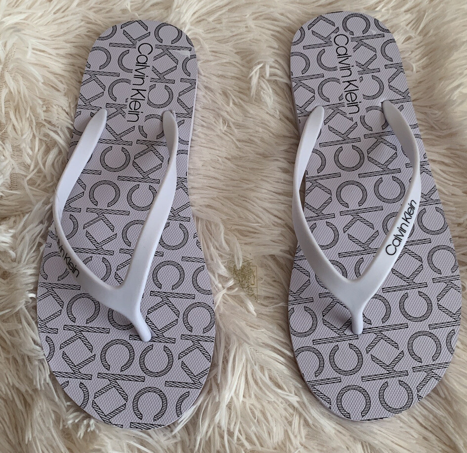 calvin klein flip flops white