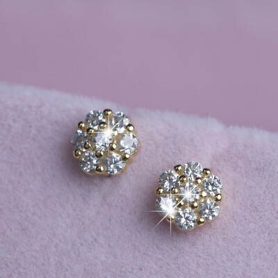 Yellow gold crystal flower stud 6mm 925 silver SHORT pin helix piercing Yellow gold crystal flower stud 6mm 925 silver SHORT pin helix piercing