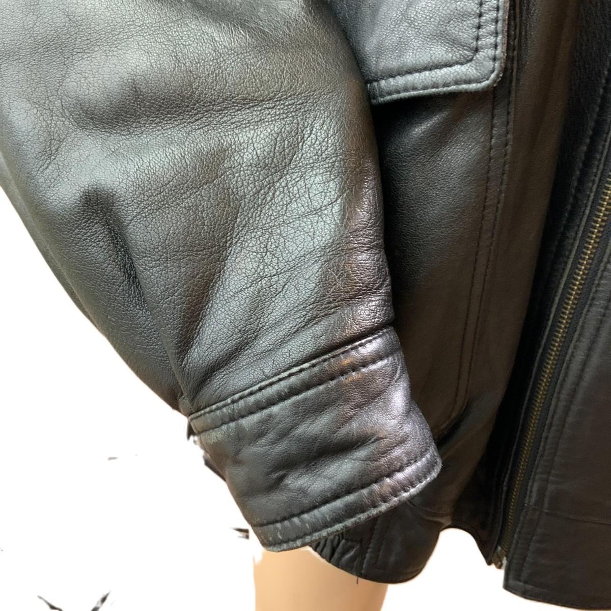 Falls Creek Black Leather Zip Front Bomber Jacket Size Extra Falls Creek Black Leather Zip Front Bomber Jacket Size Extra