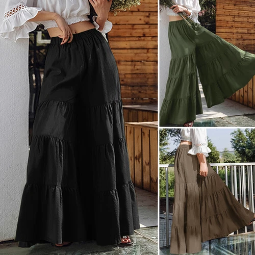Damen Bohemia weites Bein Anzughose Hose Culotte Maxirock - Bild 2 von 18