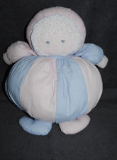 🍀Doudou Poupée Chiffon RMUNDIAose Bleu Rayé Boule Tissus 35 Cm Vintage TTBE