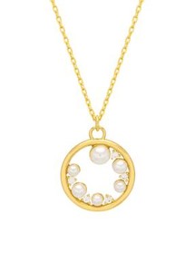 Authentic Pearl/Cubic Zirconia Circle Necklace-Gold Plated-One Of A Kind-Estella Bartlett