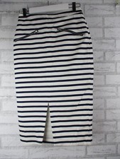 Portmans womens high waisted pencil skirt 8 navy blue white stripe exposed zip