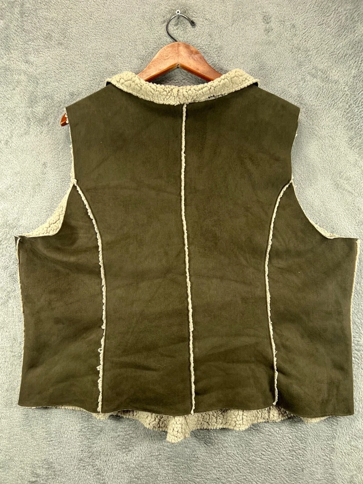 Kim Rogers Womens Plus 2X Faux Brown Suede Faux Fur Sherpa Vests Lined Western - Image 2 of 4