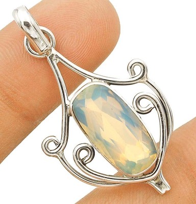 8CT Natural Fire Opalite 925 Sterling Silver Pendant Jewelry 1 1/2'' Long @B12-8