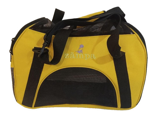 Zampa Dog Cat Carrier Yellow Soft Sided Handles Strap Windows Doors Zip 17x14x7