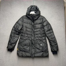 Lole Puffer Jacket Womens Medium 8-10 Black Down Filled Hood Full Zip Windproof