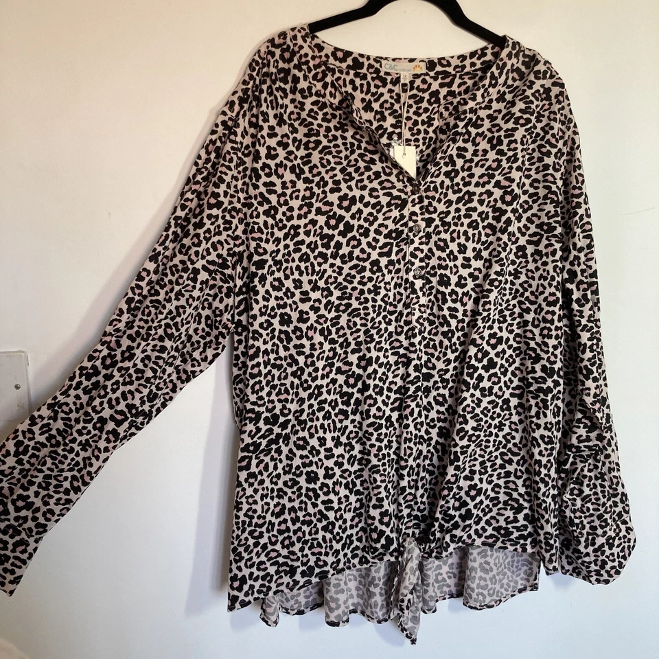 Animal Print Blouse Size 18 1XL Pink Black Shirt Tie Front Detail Long Sleeve - Image 4 of 4