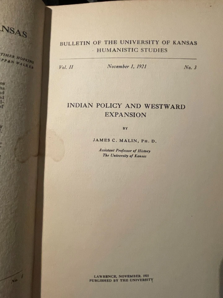 SALVAJE OESTE - RARO ORIGINAL 1921 - POLÍTICA INDIA Y EXPANSIÓN HACIA EL OESTE - JAMES C MALIN Foto 2 de 4